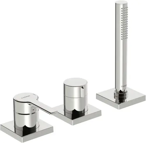 Einhebelmischer in Chrom mit separatem Griff, bestehend aus drei Teilen. Geeignet für Wanne/Brause, gefertigt von HANSA.